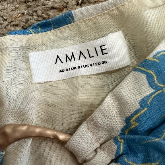 AMALIE THE LABEL - LINEN BLEND PUFF SLEEVE RUCHED MINI DRESS IN VALENCIA FLORAL - Picture 3 of 5